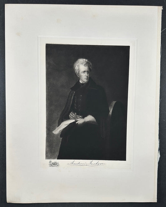 Vintage photogravure of President Andrew Jackson with Wheeler dedication, 3-page set, ready to frame