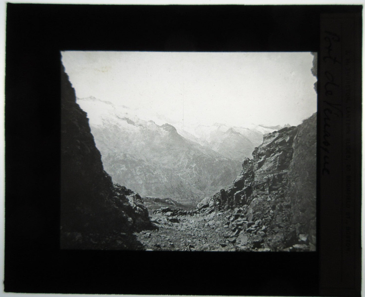 Vintage Rocky Mountain Scene Lantern Slide - Photo on Glass, Tinted, Original 3.25x3.5 in