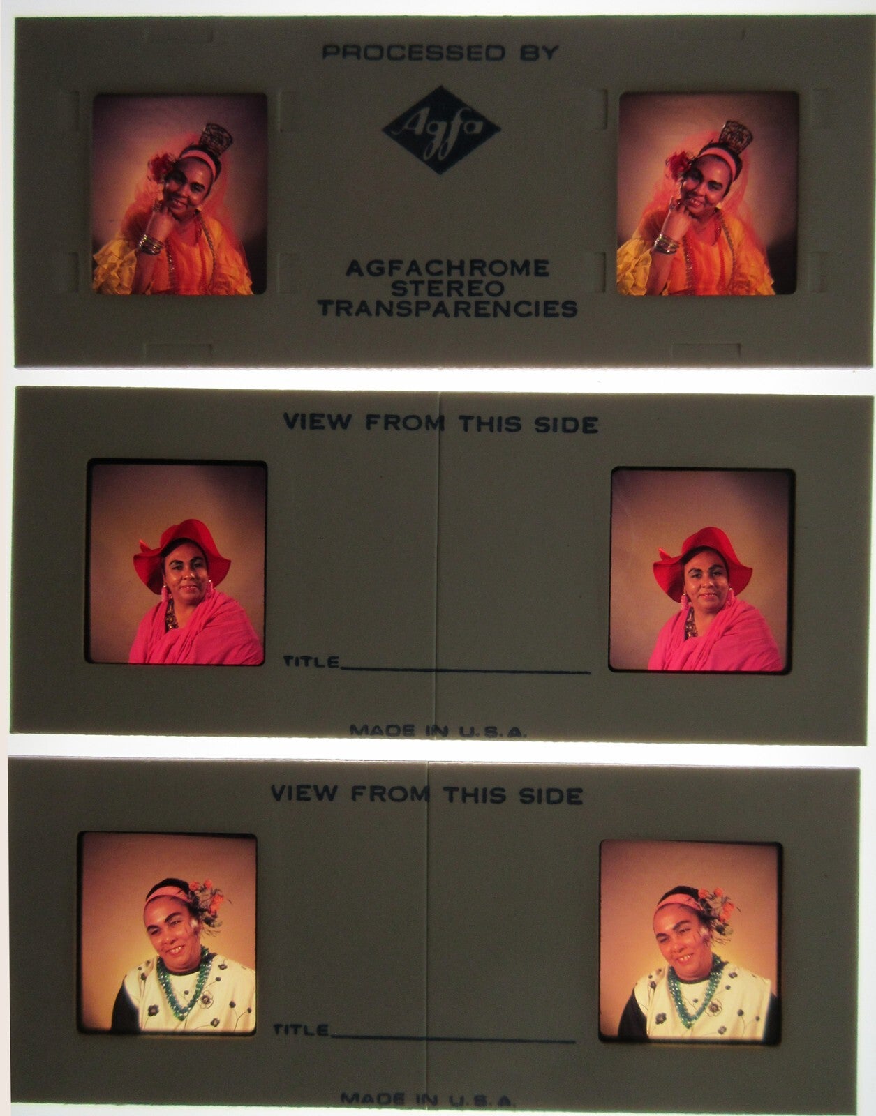 BLACK WOMAN, STYLISH APPEARANCE. STEREO TRANSPARENCIES, 3 SET. AGFACHROME 1.75X4