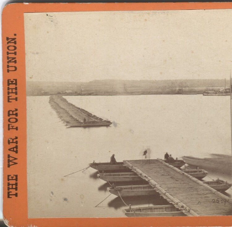 CIVIL WAR STEREOVIEW OF PONTOON BRIDGE OPENED - JAMES RIVER