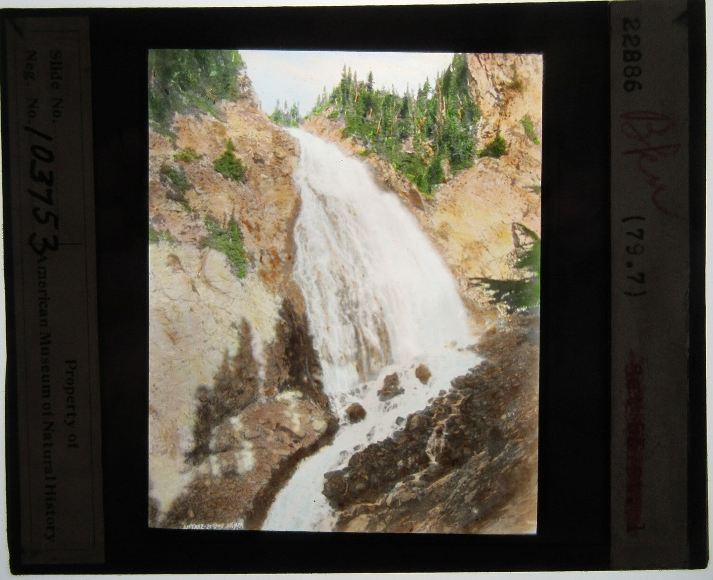 Vintage Hand-Colored Lantern Slide: SLUISKIN FALLS, Washington - Glass Photo on Glass (3.25 x 3.5 in)