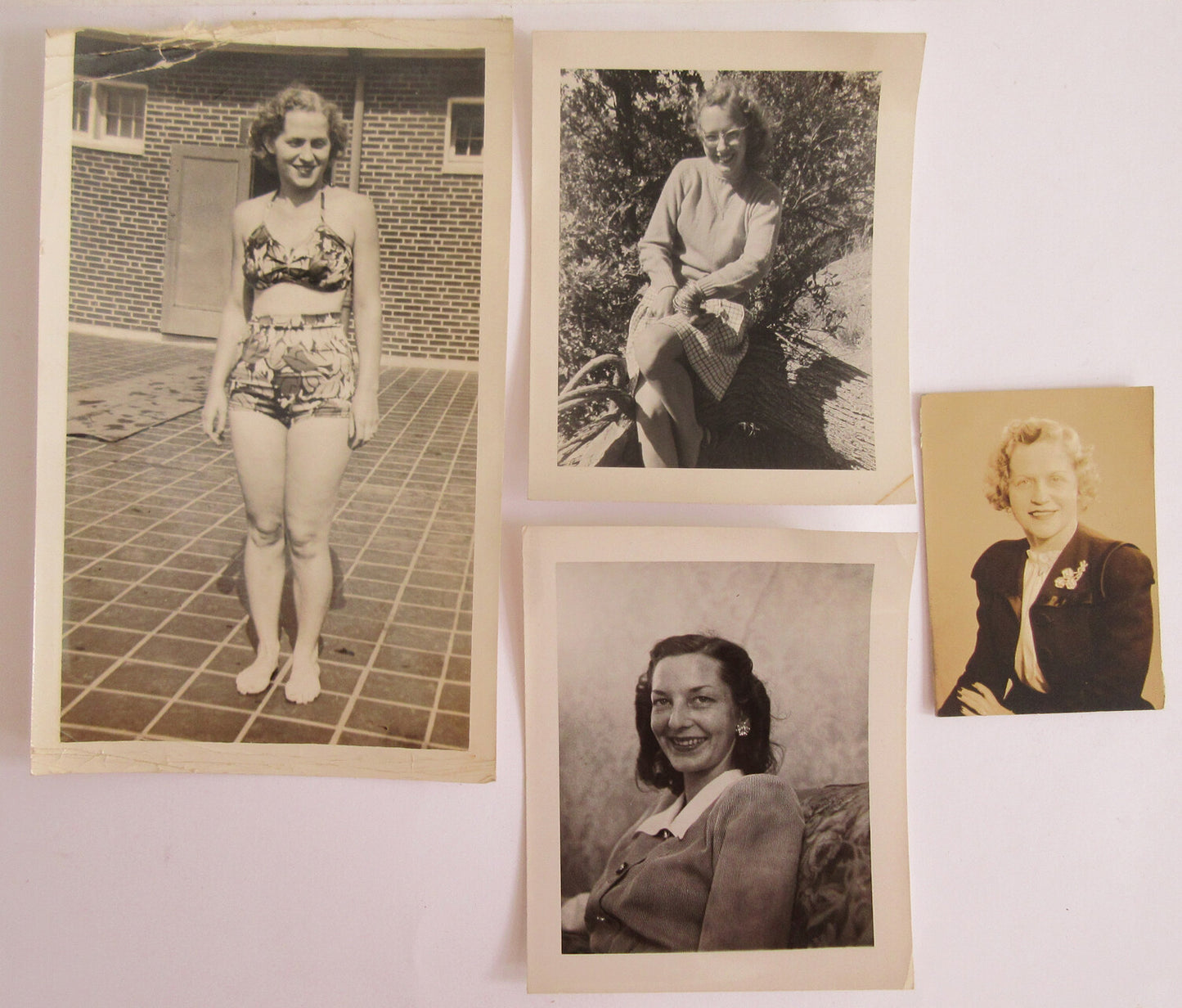 WOMAN POSED IN BATHING SUIT, WOMEN PORTRAITS. 6 SET, B&W.