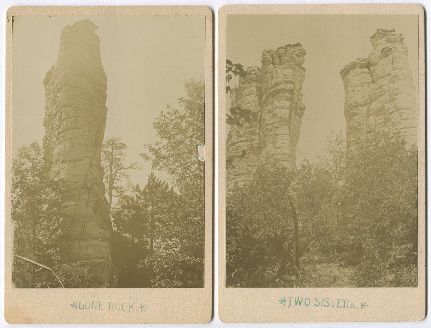 TWO SISTERS ROCK FORMATION. WASHINGTON. 2 SET. CABINET CARD.