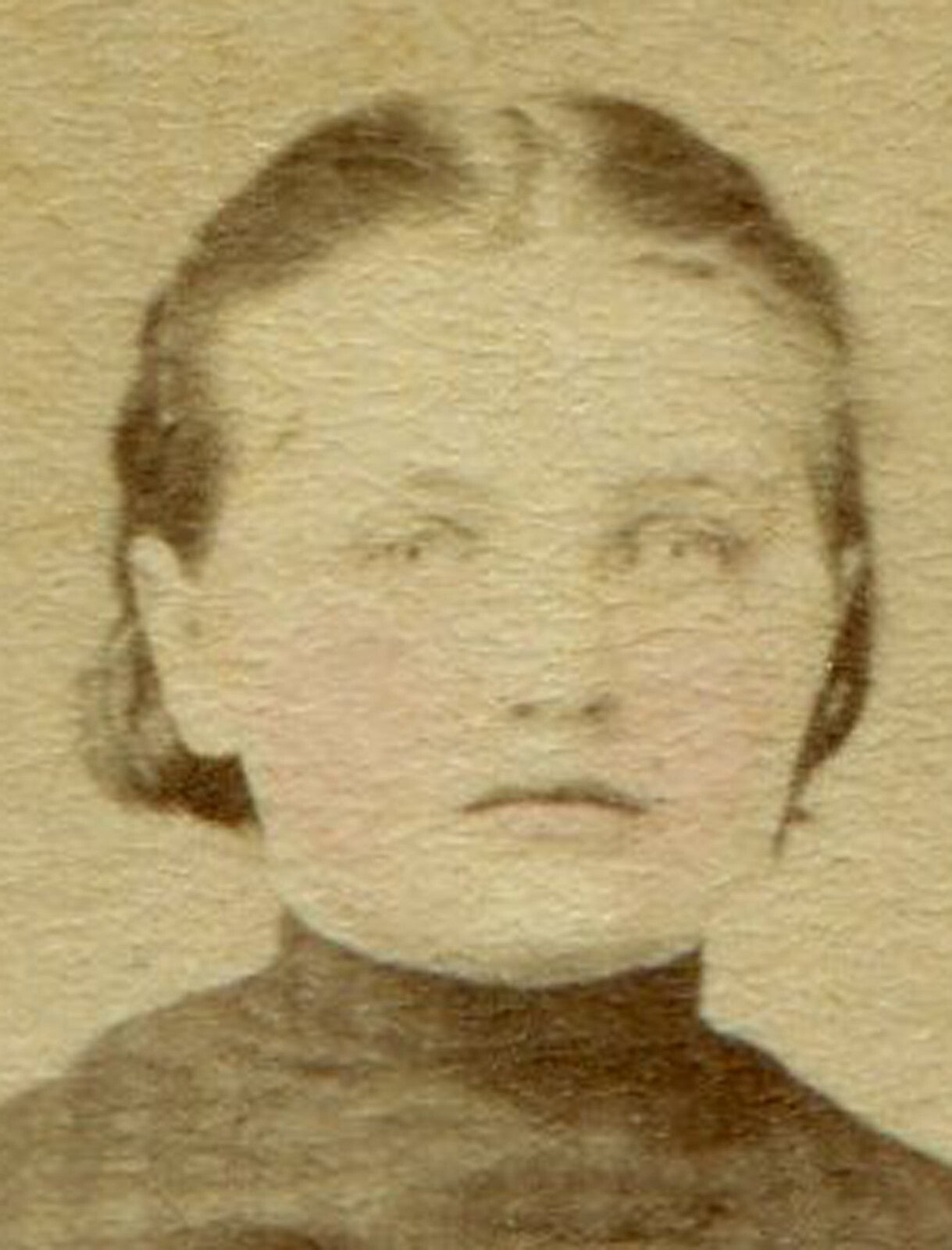 ROUND FACED YOUNG GIRL, STANDING POSE. TINTED CDV. PILLOW, PA.