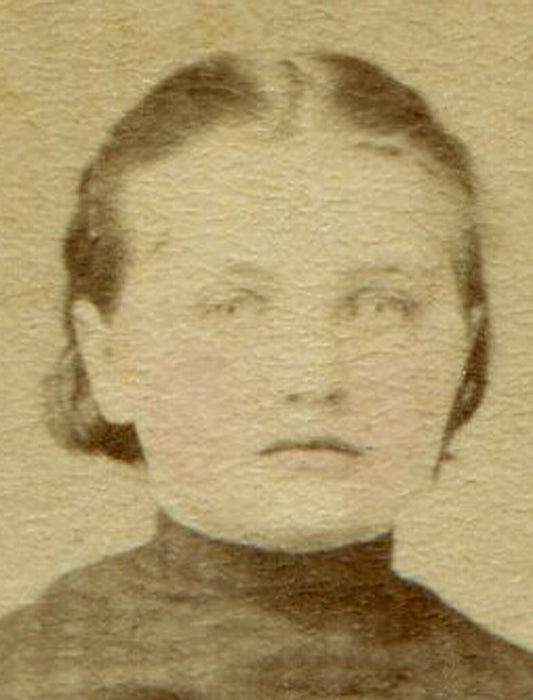 ROUND FACED YOUNG GIRL, STANDING POSE. TINTED CDV. PILLOW, PA.