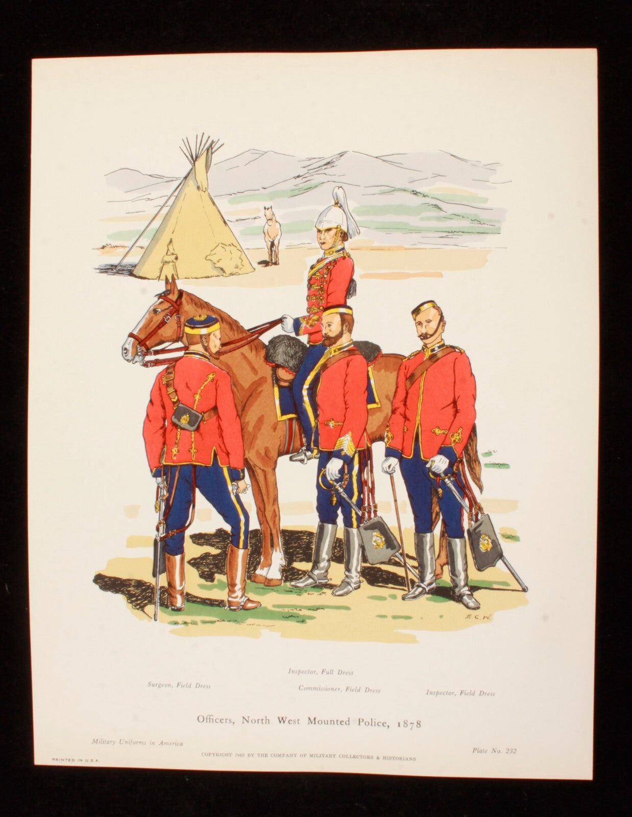 Officers, North West Mounted Police 1878 Illustration 11x14