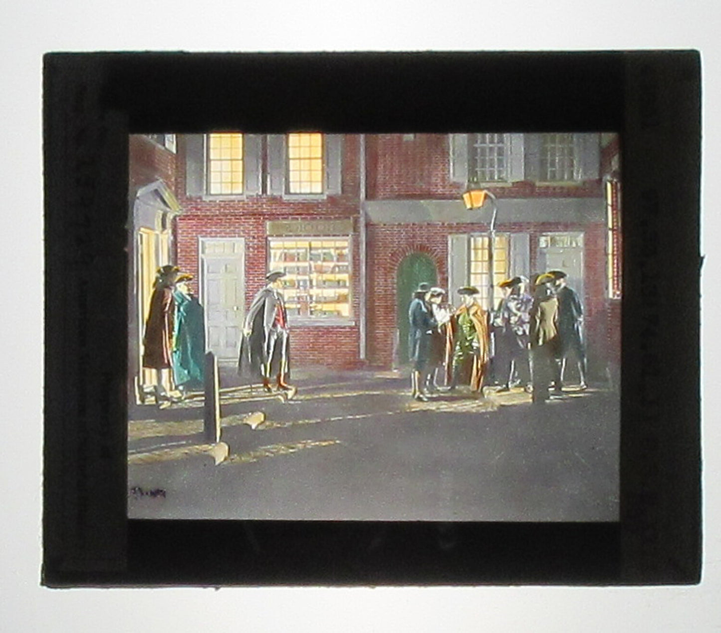 THOMAS PAINE IN PHILADELPHIA. ARTWORK. HAND COLORED PHOTO ON GLASS.