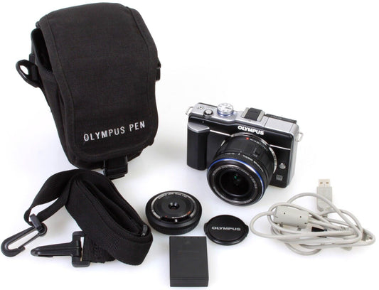 Olympus Pen E-PL1 Body w/ Digital 14-42mm f/3.5-5.6 ED Lens, 15mm Pancake Lens