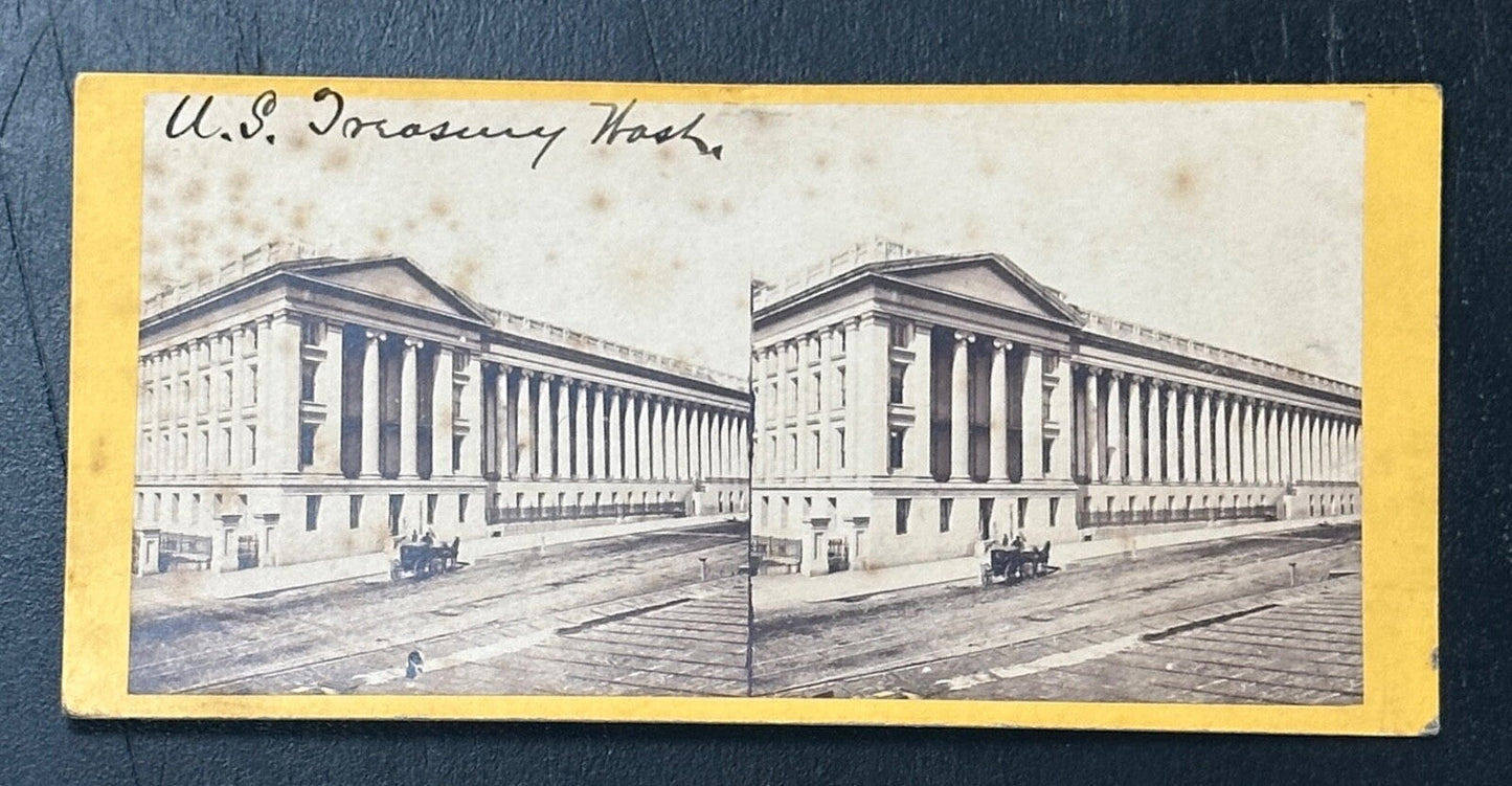 Vintage Stereoview Card US Treasury Washington DC 3.5x7in Authentic Photo Collectible