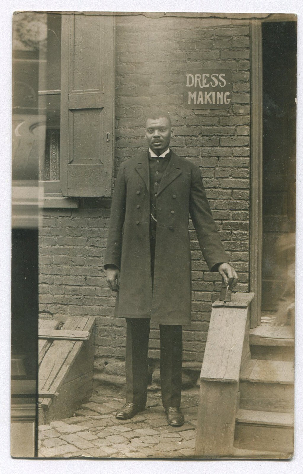 AFRICAN AMERICAN MAN. REV. F.W, COLLINS, STANDING POSE W/BIBLE. PHOTO POSTCARD.