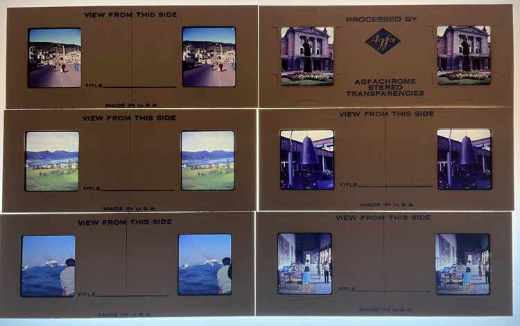 AGFACHROME STEREO SLIDES OF 1950S VACATION SCENES - SET OF 95 IN BOXES