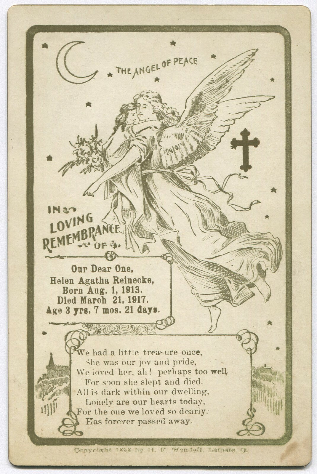 Vintage Memorial Card with Poem & Angel - Cabinet Card Photo, Original Packaging & Genealogy Keepsake