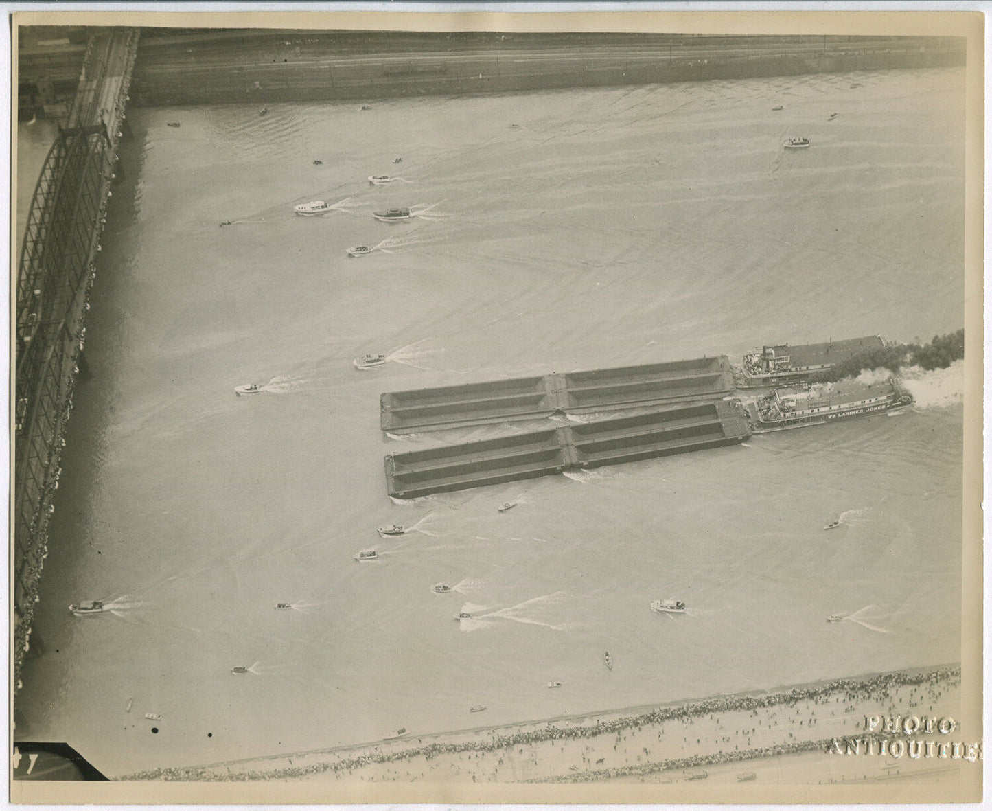 Vintage Pittsburgh River Barge Traffic Photo - Aerial 8x10 B/W, 1940s-1960s, Gerlach & Kasak
