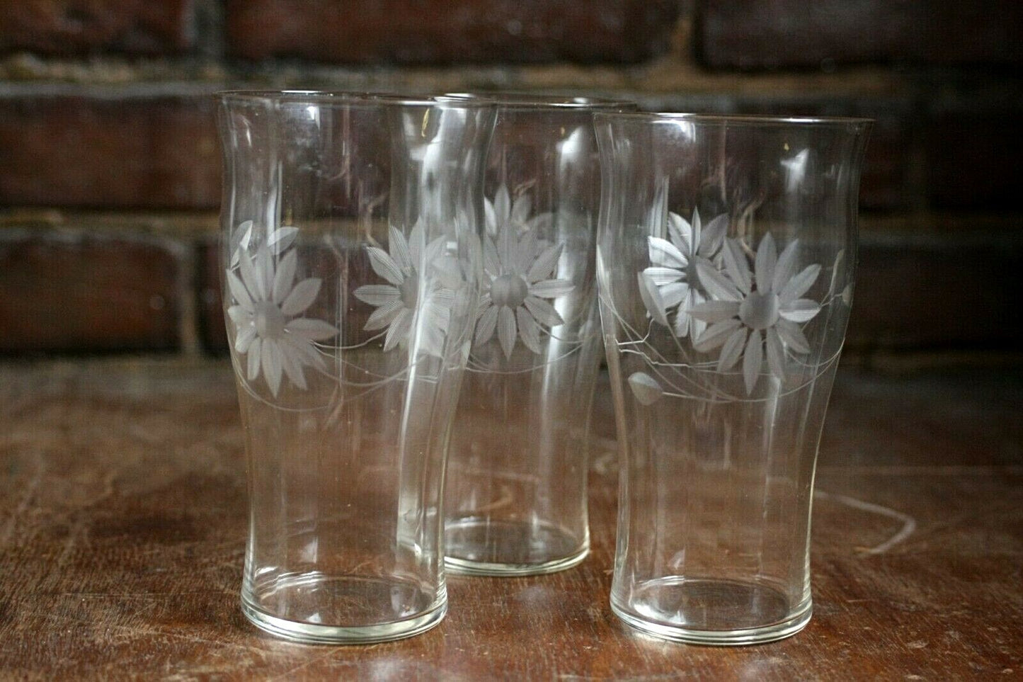 Vintage Floral Glassware - Set of 3 with Flower Pattern - Clear Glassware Trio