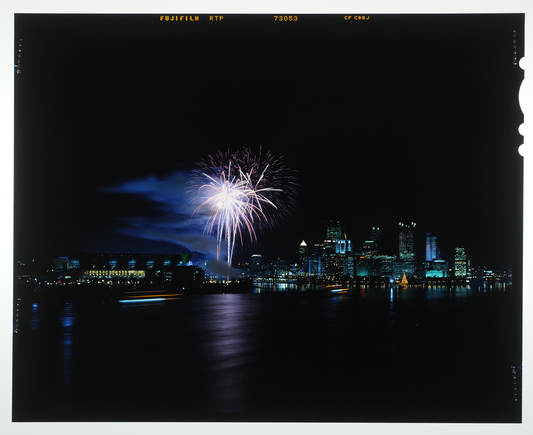8x10 REPRINT of Pittsburgh 2000 Fireworks Display over Skyline, Night Scene