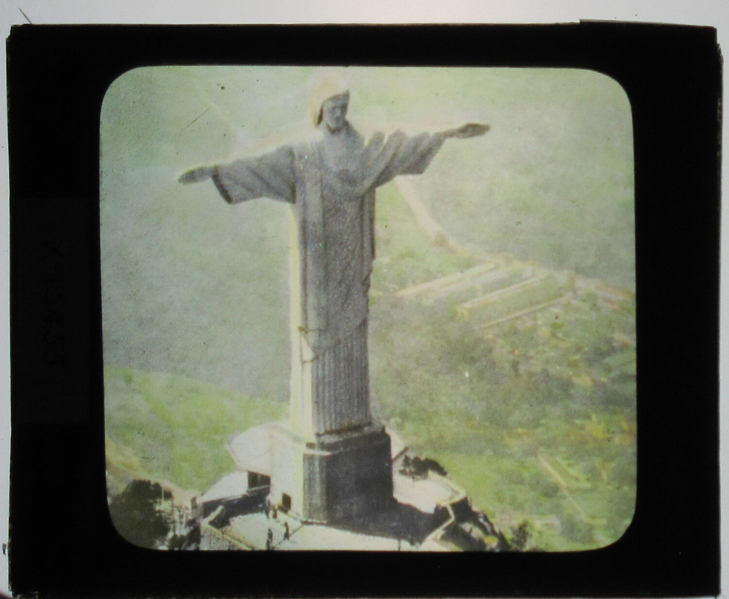 CHRIST THE REDEEMER, RIO DE JANEIRO, BRAZIL.TINTED PHOTO ON GLASS.