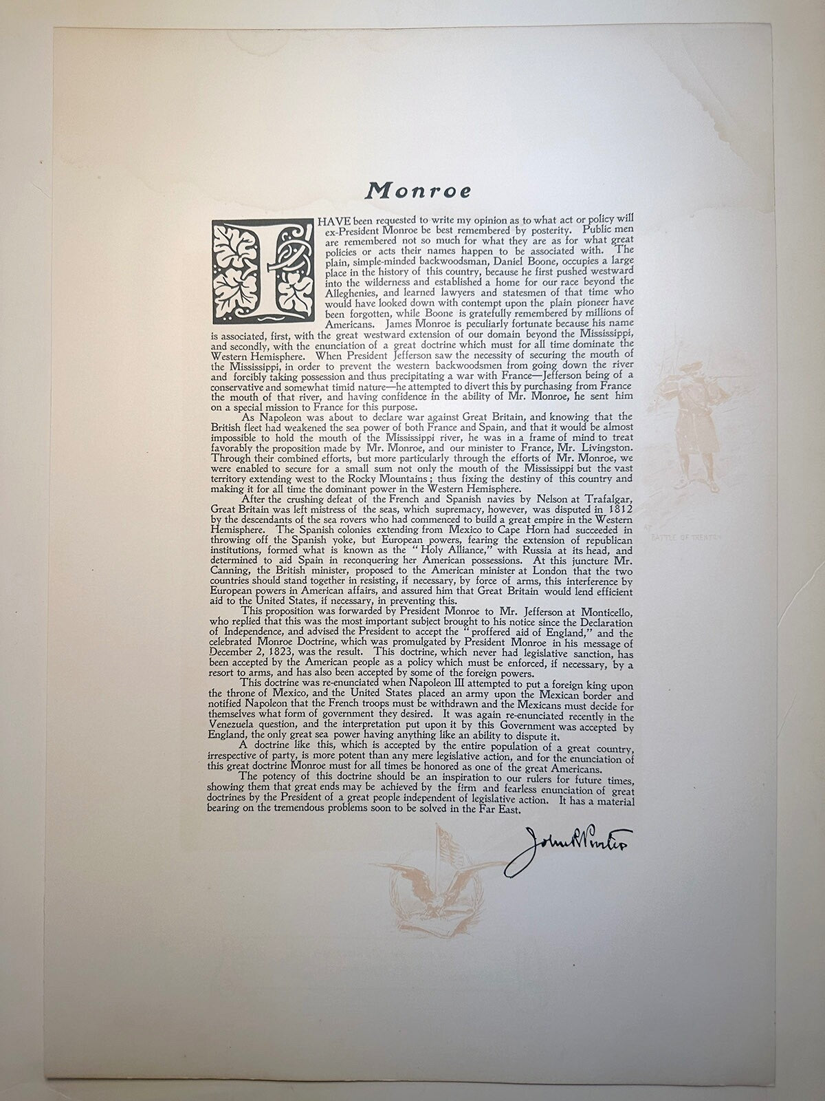 Vintage photogravure: James Monroe, White House Gallery, 10x12 print on 16x20 stock, Monroe Doctrine