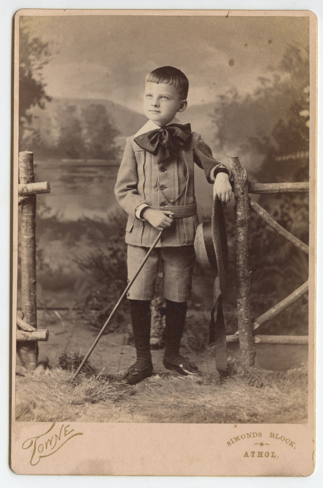HAPPY BOY W/ GREAT OUTFIT,  SIMONDS BLOCK ATHOL, MASS,