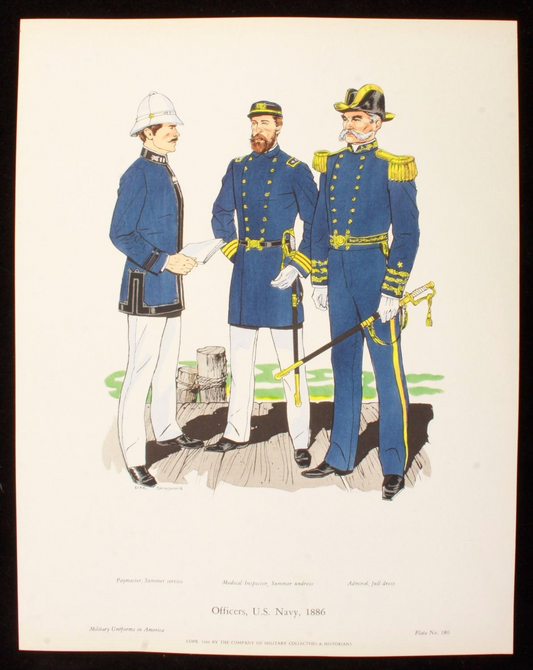 Officers US Navy 1886 Illustration 11x14