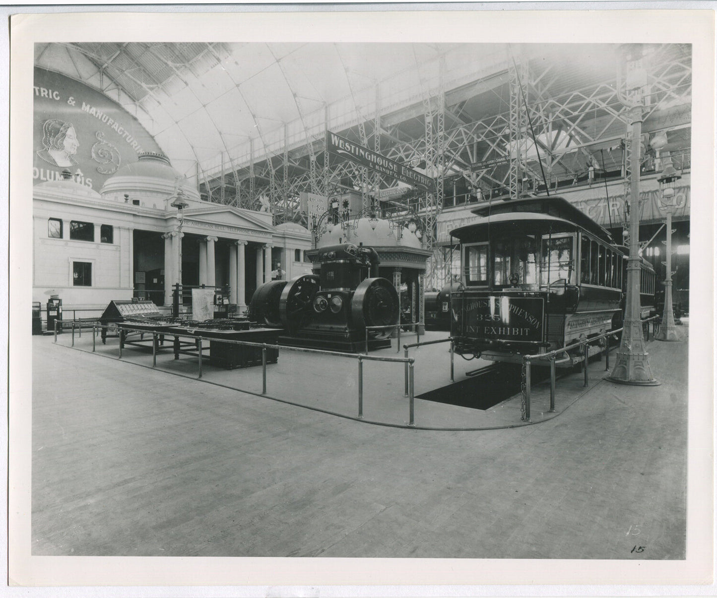 WESTINGHOUSE EXHIBIT, TURBINE, TROLLY. BLACK AND WHITE SILVER PRINT 8 X 10.
