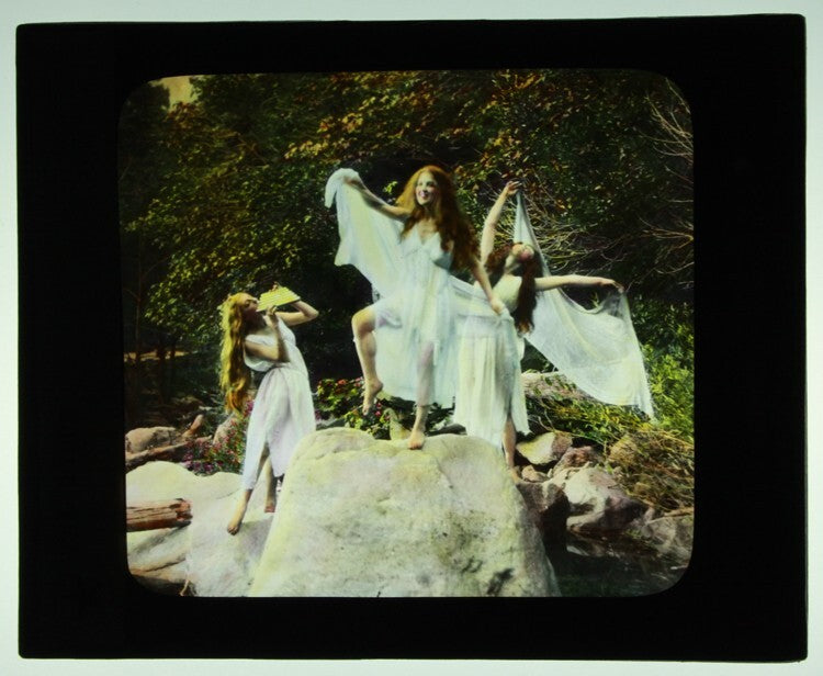 UNIQUE COLOR PHOTO ON GLASS OF BEAUTIFUL SULTRY DANCING WOMEN DRESSED AT NYMPHS
