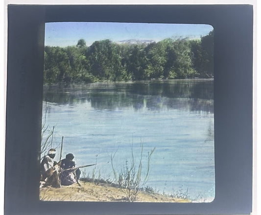 VINTAGE HANDTINTED LANTERN SLIDE "JORDAN RIVER PALESTINE 3.25X4IN PHOTO ON GLASS