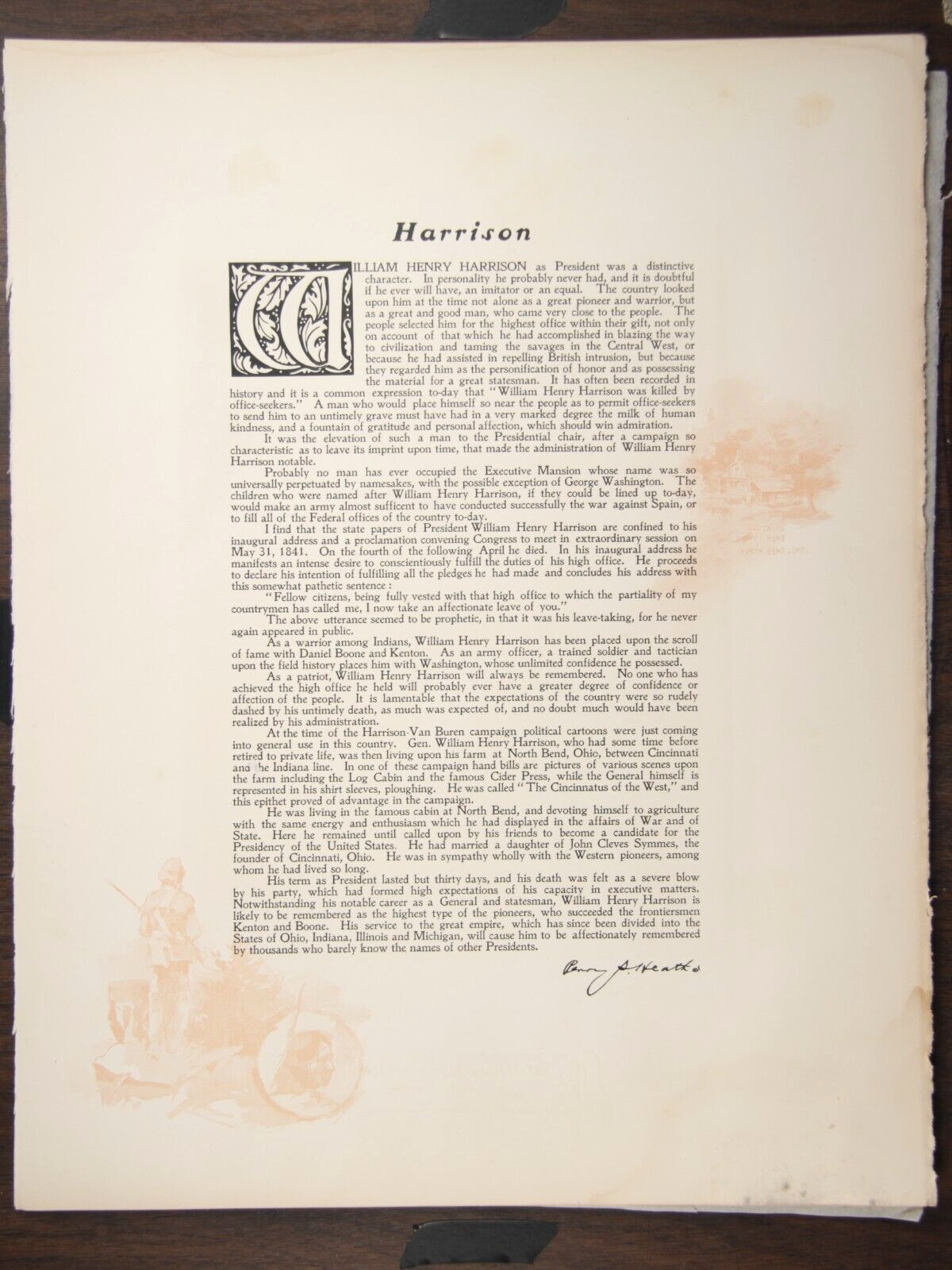 WHITE HOUSE GALLERY VINTAGE PHOTOGRAVURE OF PRESIDENT  WILLIAM HENRY HARRISON