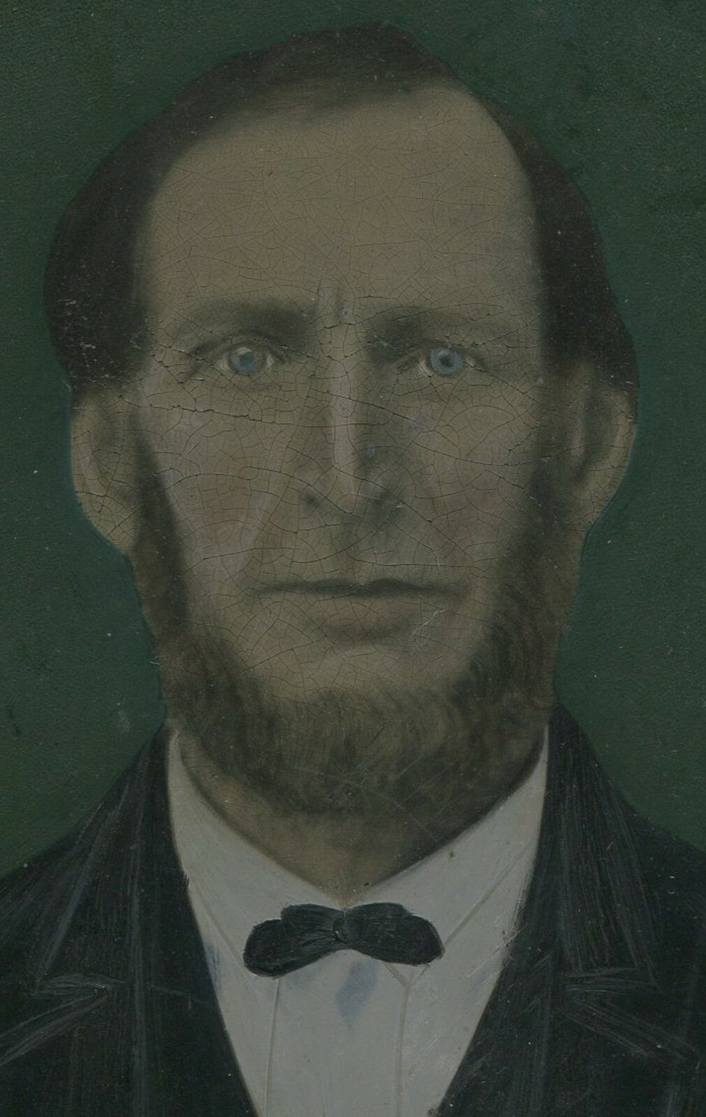MAN W/LINCOLN CHIN BEARD. FOLK ART, PAINTED, TINTED TINTYPE. 6.5 X 8.5 IN.