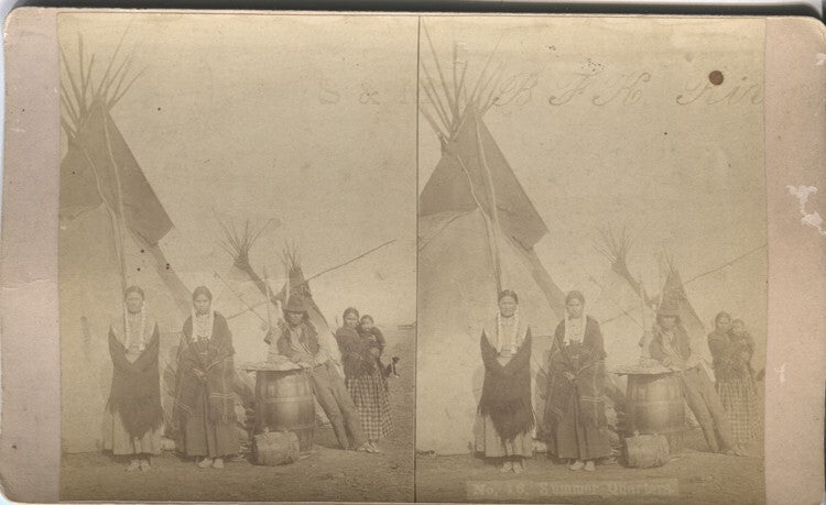 LARGER STEREOVIEW OF NATIVE AMERICAN PEOPLE AT TEEPEES - NIOBRARA, NE