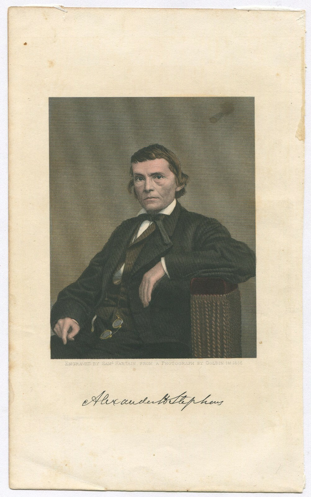ALEXANDER STEPHENS, CSA VICE PRESIDENT.TINTED LITHOGRAPH 9X5.5 INCHES.