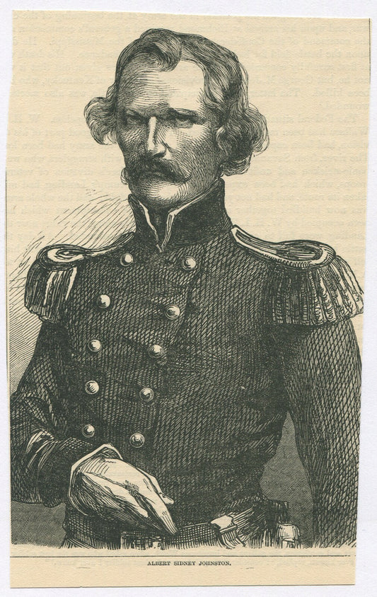 ALBERT SIDNEY JOHNSTON, CSA. NEWSPRINT LITHOGRAPH. 7X4.5 INCHES.