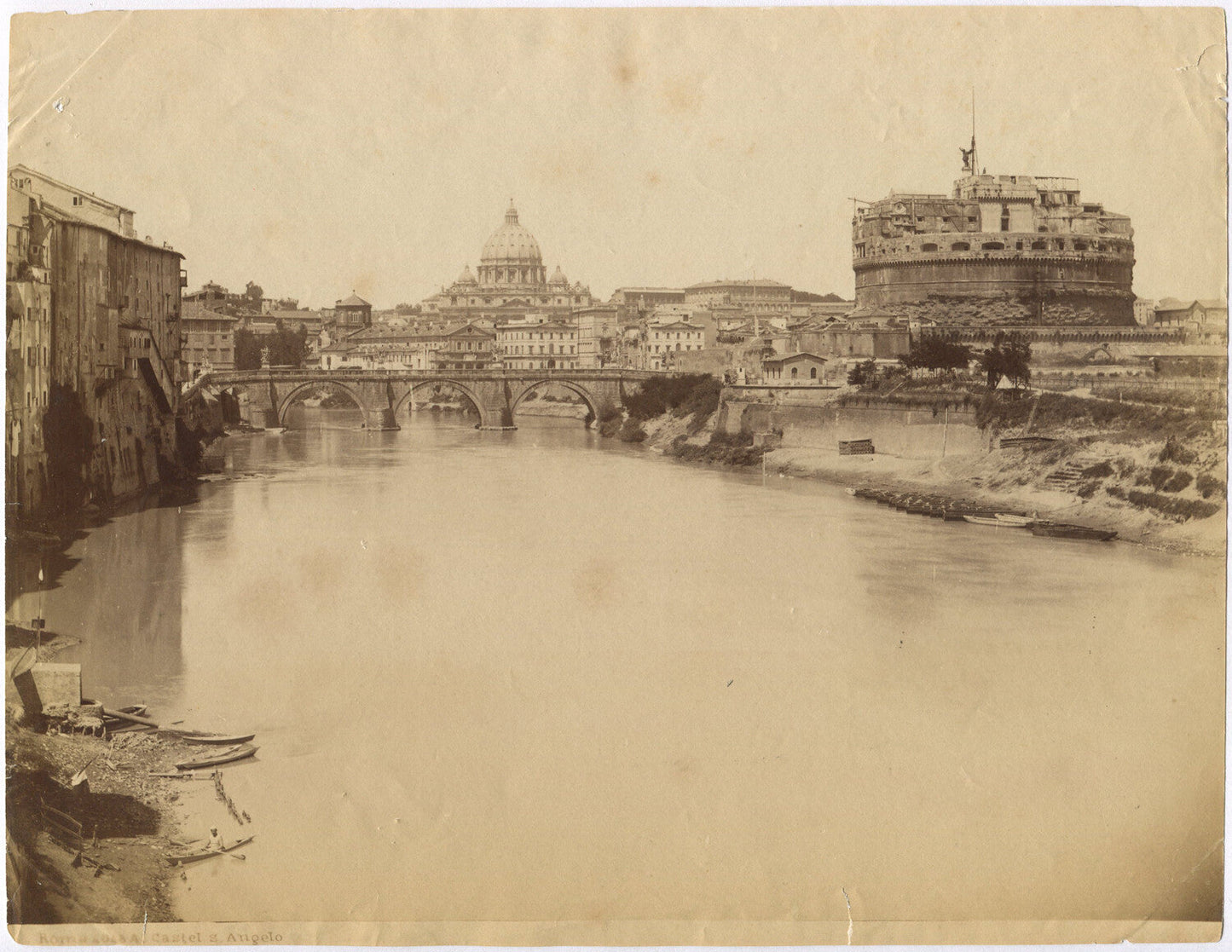 Vintage Castle St Angelo View from the River, Rome, Italy - Unmounted Albumen
