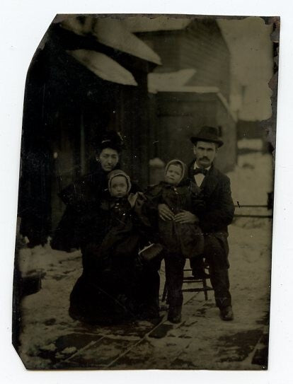Vintage Tintype Family with Children Outside, 19th Century
