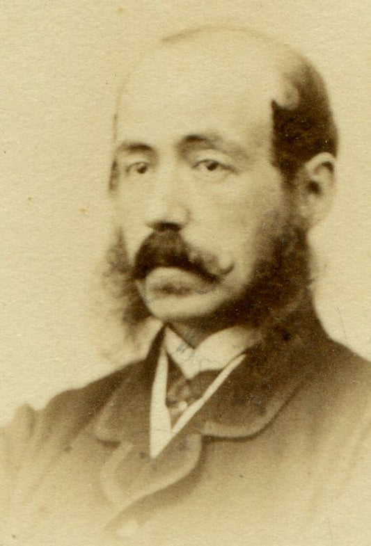 BALDING MAN W/MUTTON CHOP SIDEBURNS, MUSTACHE AND BORED EXPRESSION. CDV. ITALY.