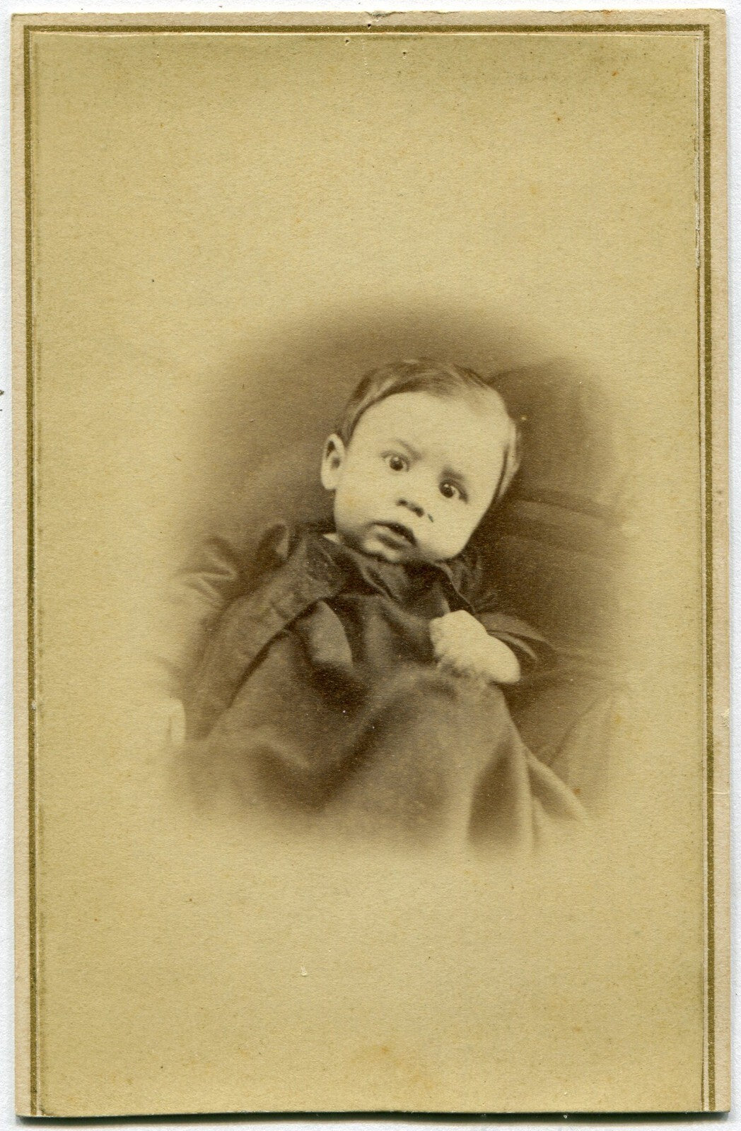 ALMOST HIDDEN MOTHER, WITH STARTLED CHILD. CDV. TROY, PA.