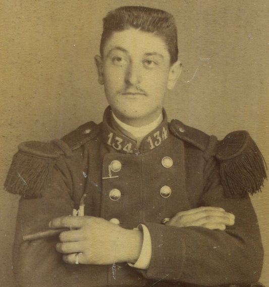 FRENCH MAN IN UNIFORM W/CIGAR. CDV. MACON, FRANCE.