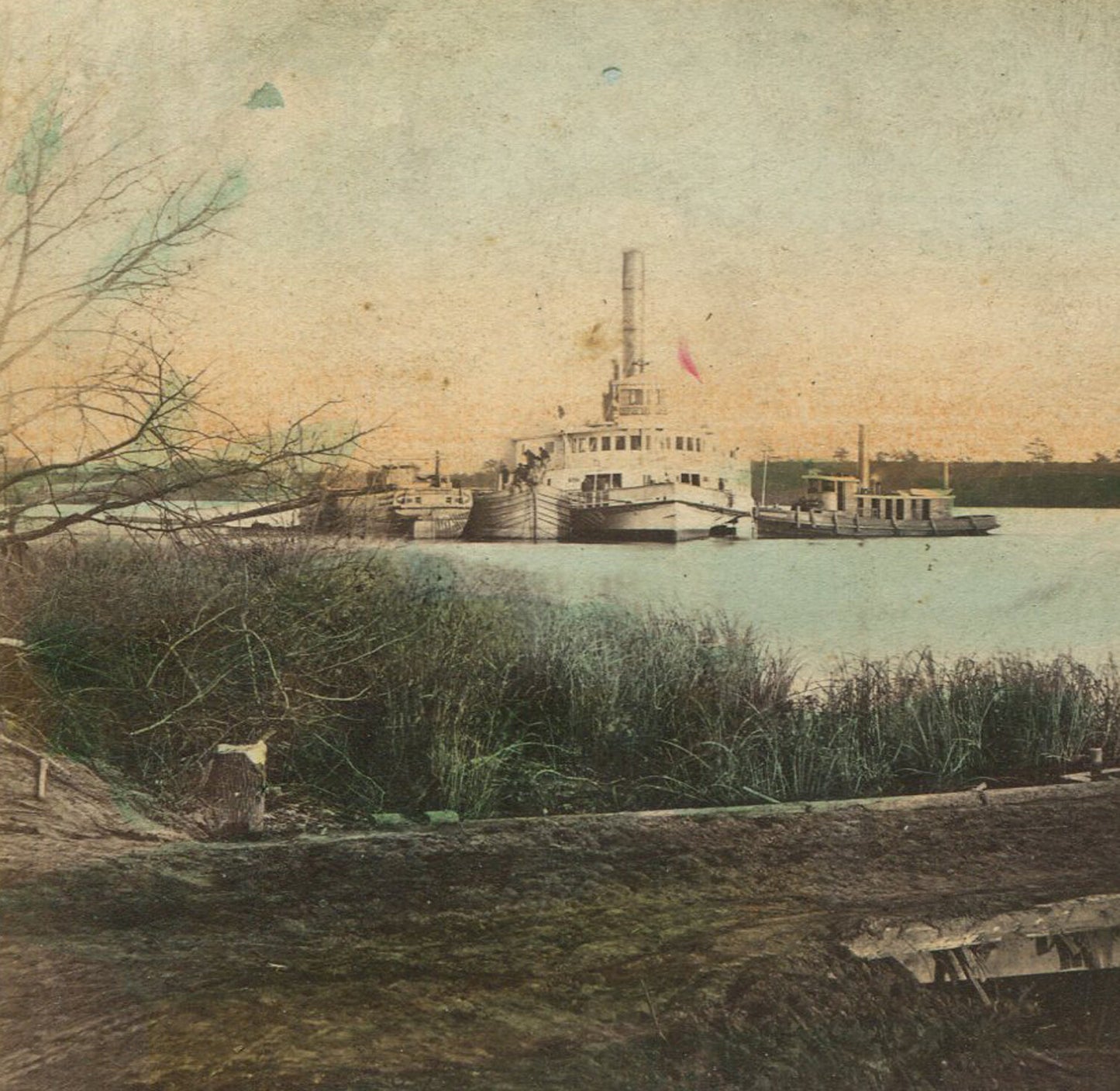 CIVIL WAR STEREOVIEW. TINTED, MAIL BOAT ON HUDSON. ANTHONY & CO.