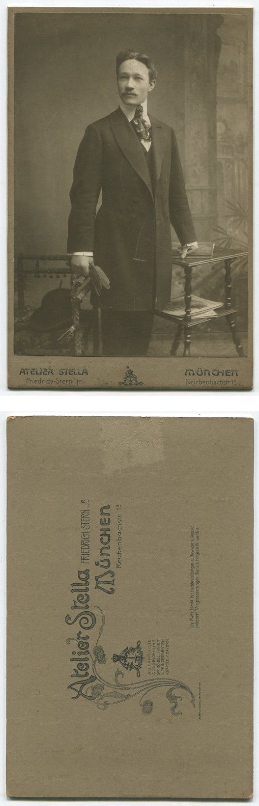 VERY HANDSOME MAN IN VERY SELF AWARE POSE. CABINET CARD. GERMANY.