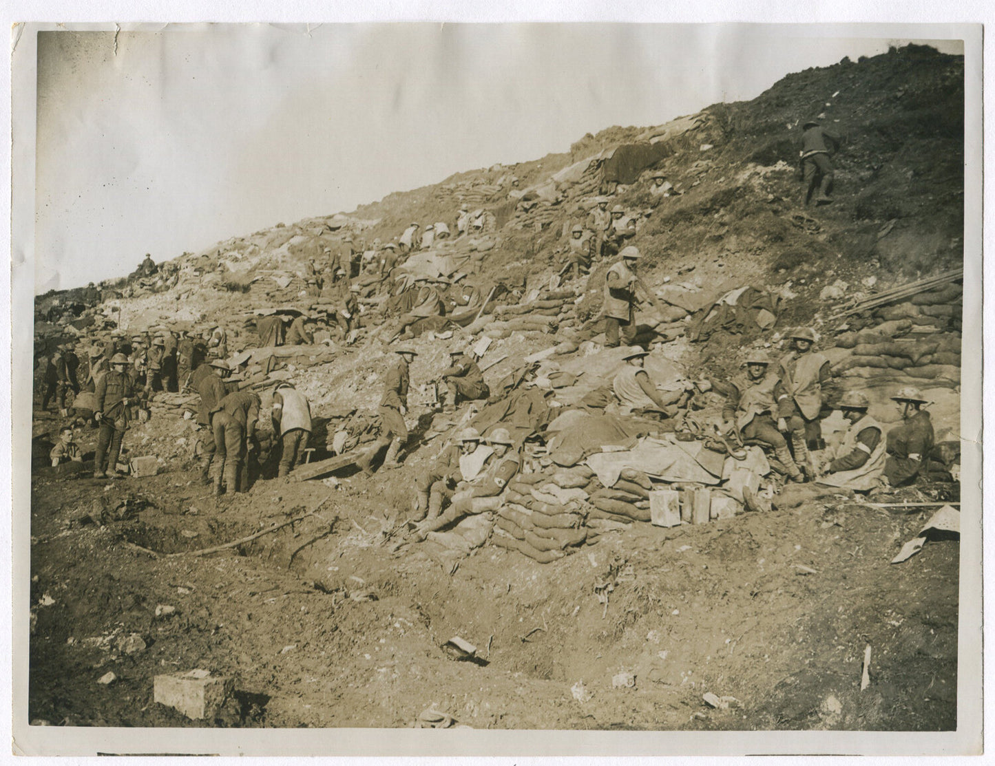 ADVANCED DRESSING STATION, DUG-OUT HILLSIDE. WWI. (8X10 REPRINT)