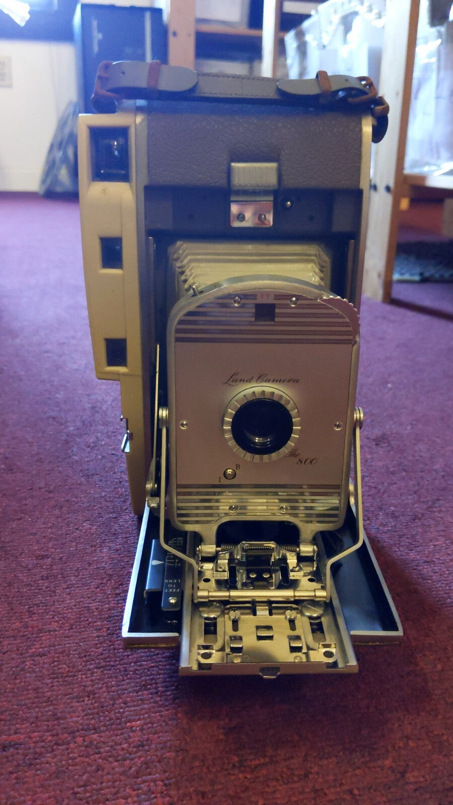 POLAROID 800 LAND CAMERA WITH FLASH BRACKET, ORANGE FILTER AND CASE