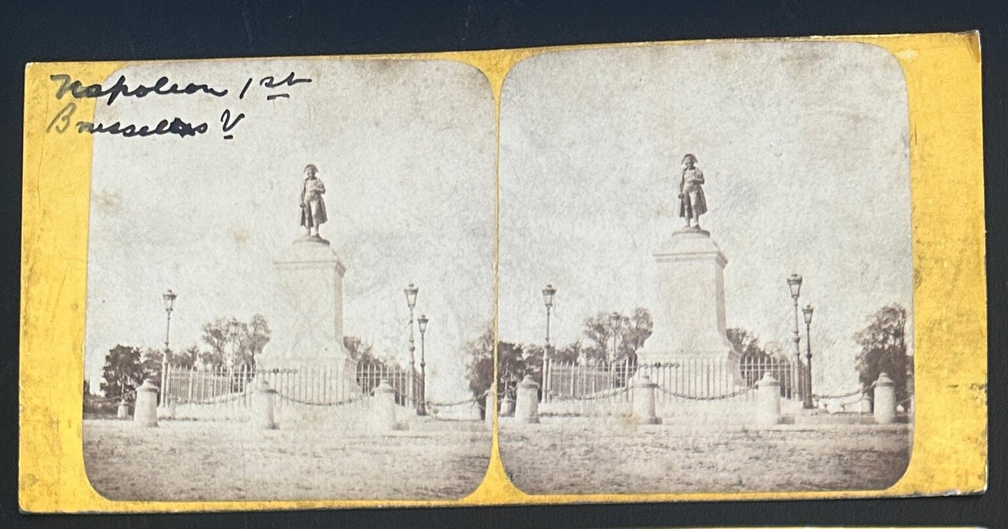 Vintage StereoView Card: ���Statue of Napoleon, Brussels Belgium ��� 3.5x7in