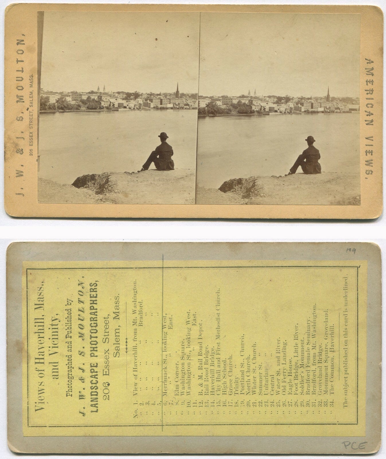 Vintage Stereoview: Lone Figure Across the River from Town, Massachusetts - Rare