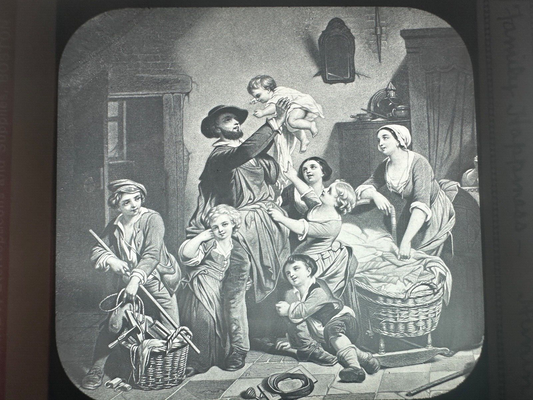 Vintage Lantern Slide: :Family Happiness" Hunin 3.25 x 4in