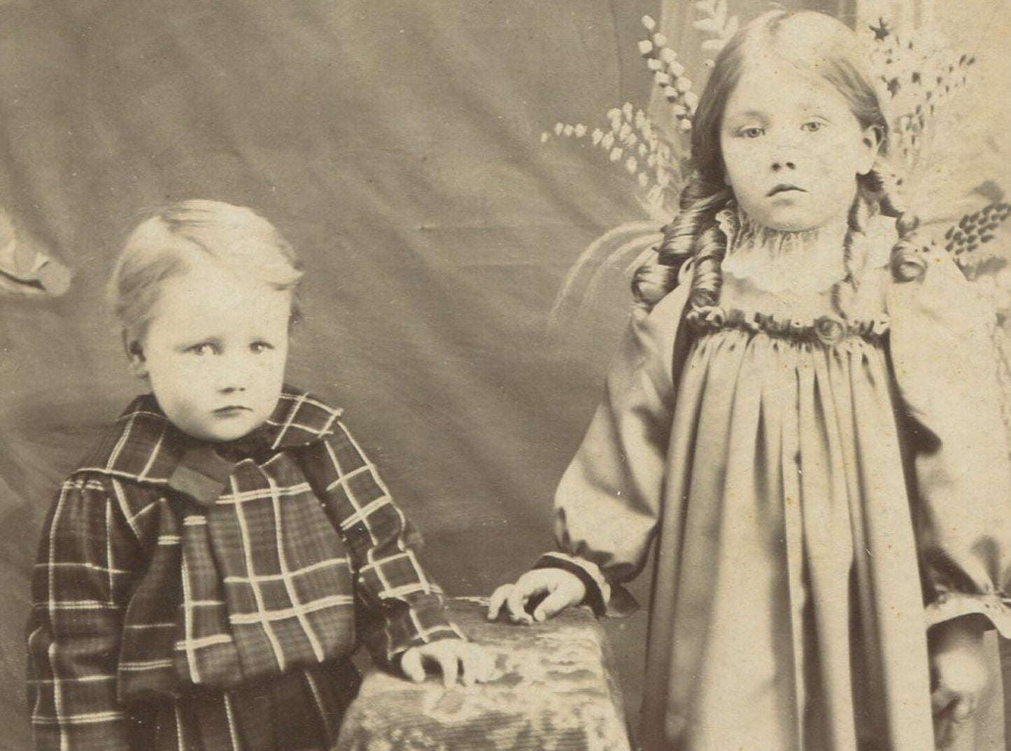 Vintage children portrait photo, standing pose, original 7.25x5.5 in mounted card, age-worn charm, ephemera