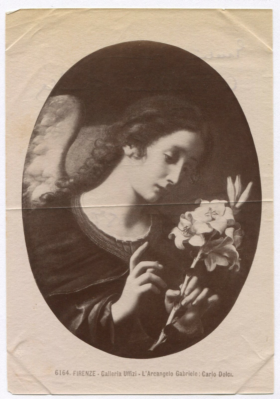 ANGEL W/FLOWER. PHOTO OF PAINTING. UNMOUNTED ALBUMEN.