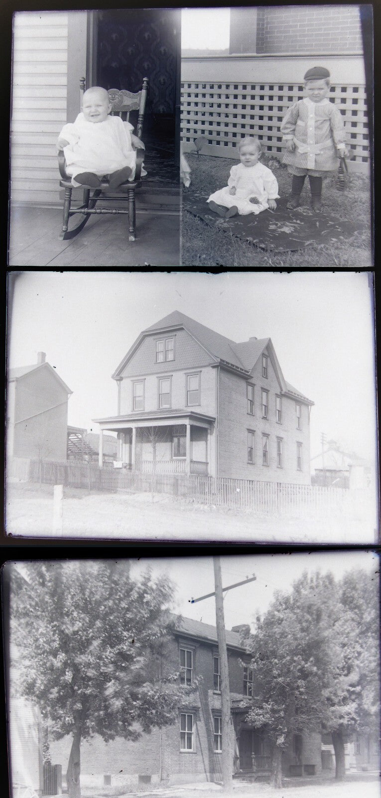 Vintage Glass Plate Negatives 5x7, 3 Set, Children and Family Homes