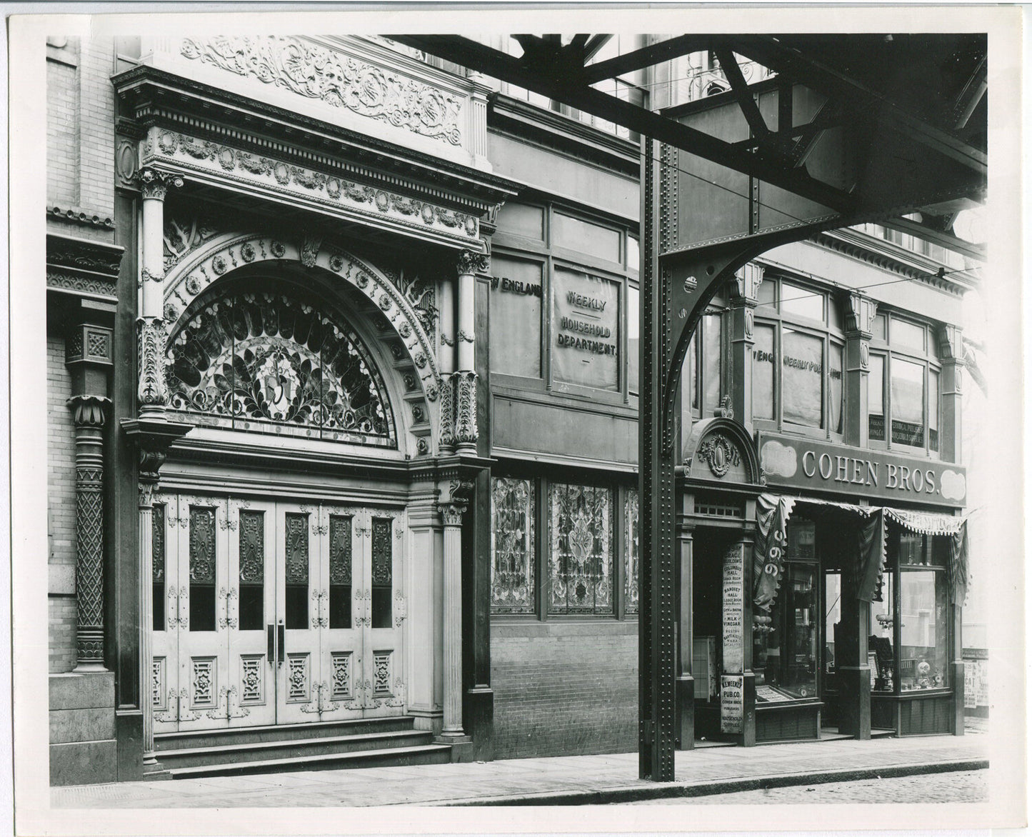 BOSTON STREET UNDER ELEVATED RAIL. BLACK AND WHITE SILVER PRINT 8 X 10.