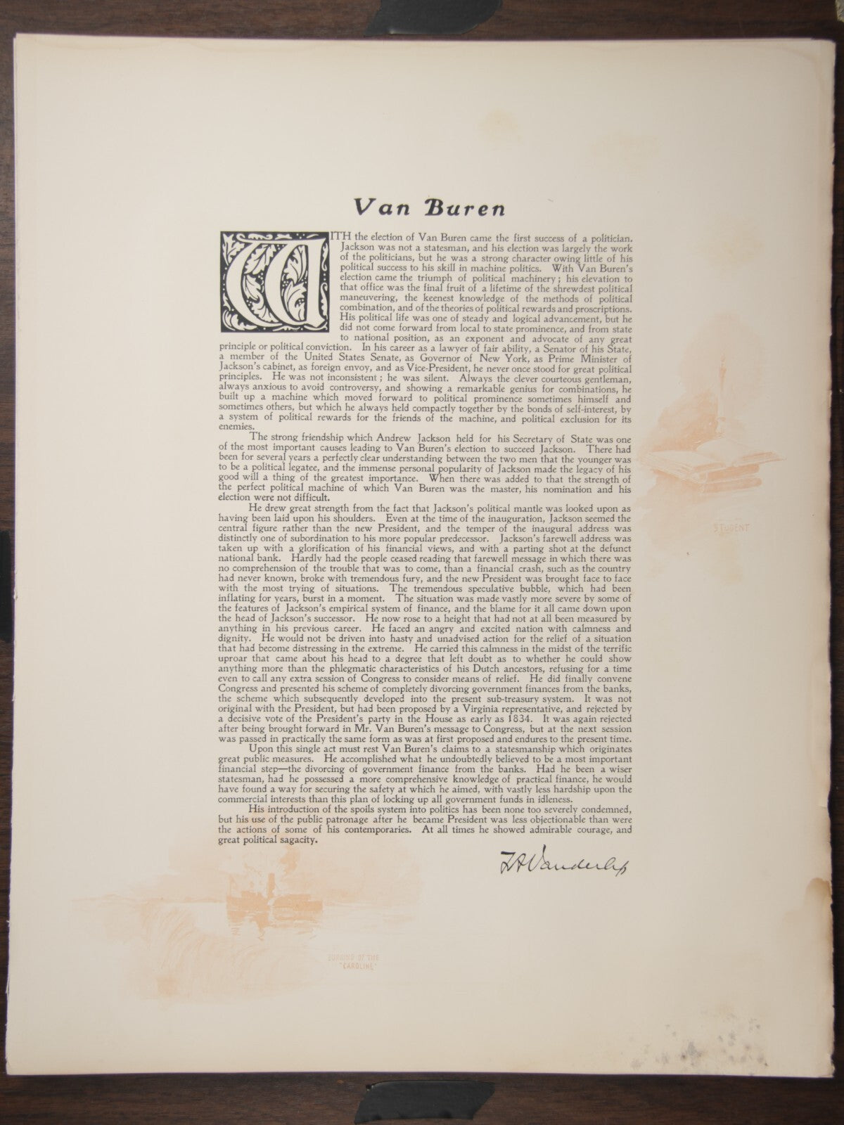 VINTAGE PHOTOGRAVURE OF PRESIDENT MARTIN VAN BUREN WHITEHOUSE GALLERY