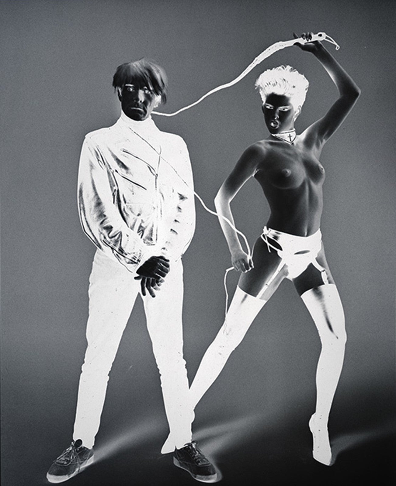 Vintage 8x10 Negative of Andy Warhol posing w/ Dominatrix,  Factory Era