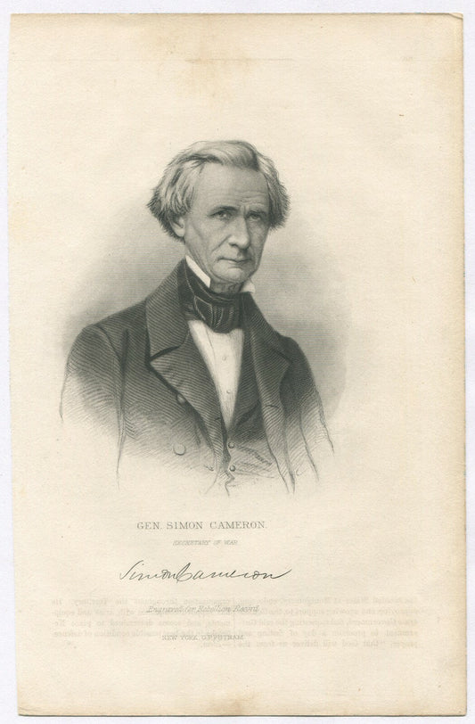 GEN. SIMON CAMERON,SEC. OF WAR. LITHOGRAPH 9.5X6 INCHES.